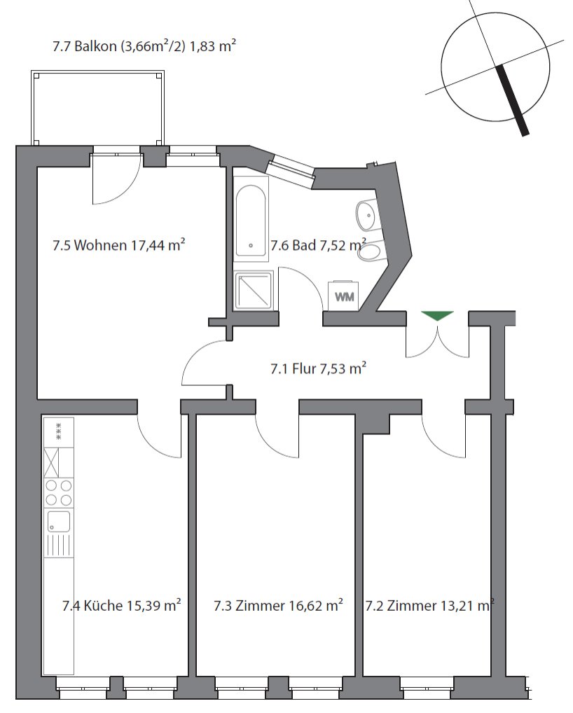 Edle 3-Raumwohnung ** Parkett ** Südwest-Balkon ** Tageslichtbad mit Wanne  Dusche
