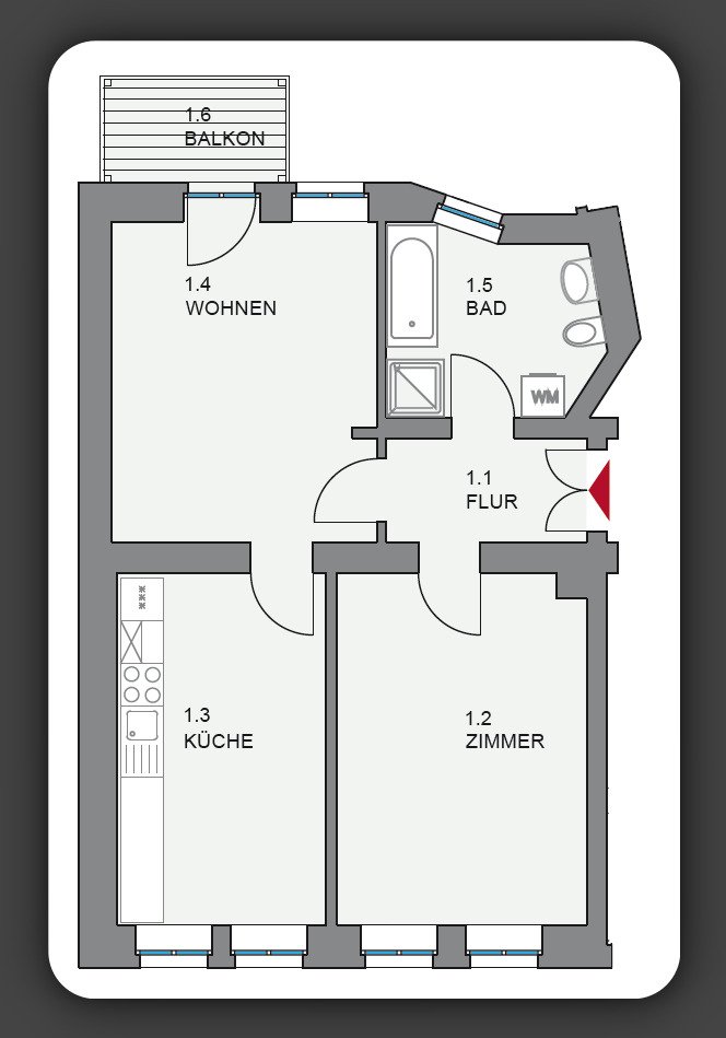 PROVISIONSFREI ** Edle 2-Raumwohnung im stilvollen Altbau ** Parkett ** Südwest-Balkon ** Tageslichtbad mit Wanne und Dusche