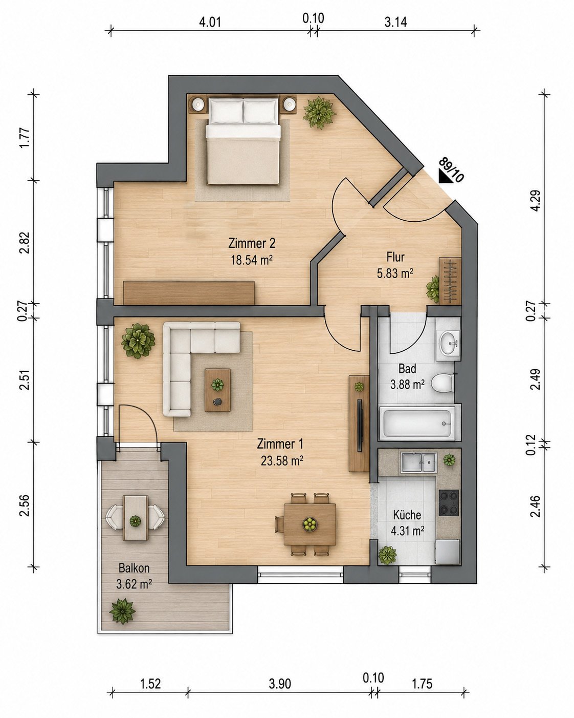 BEZUGSFREI AB 01.10. • PROVISIONSFREI • 2-Raumwohnung mit großem Balkon + Lift