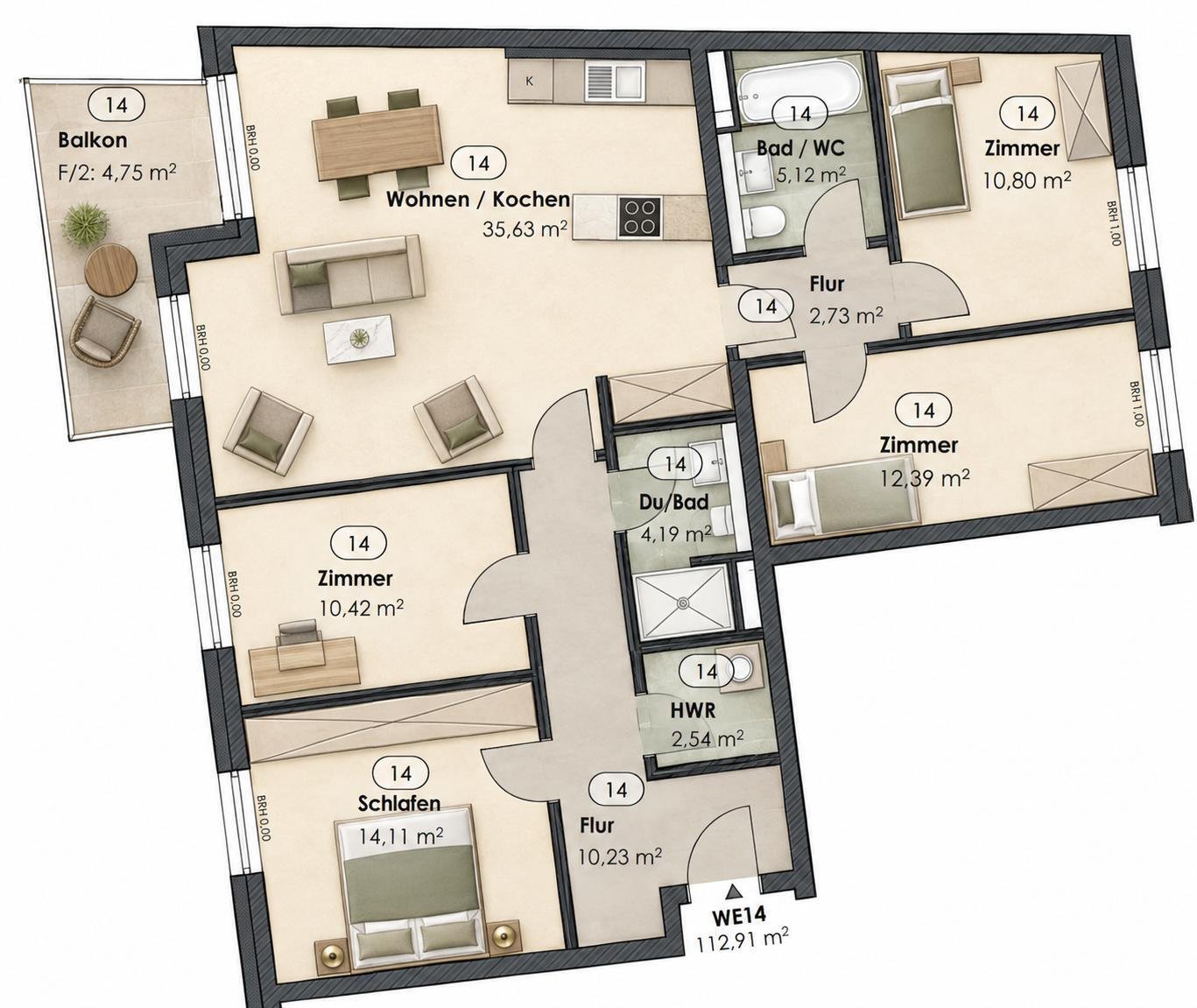 Exklusiver Neubau am Park ** familienfreundlich ** 5 Zi. ** großer Balkon ** Einbauküche ** Tiefgarage
