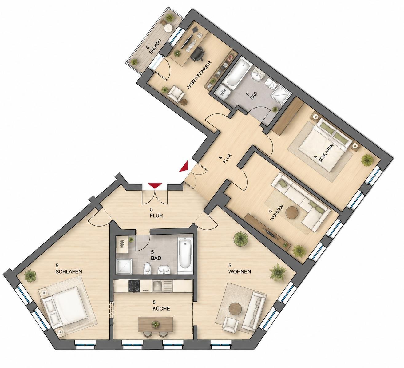 provisionsfreies und hochwertig saniertes Familiendomizil * Parkett * Balkon * 2 Bäder mit Wanne + Dusche