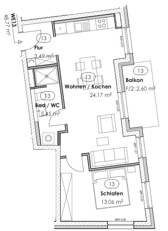 Grundriss WE 13 (2. OG) Grundriss WE 13 (2. OG)