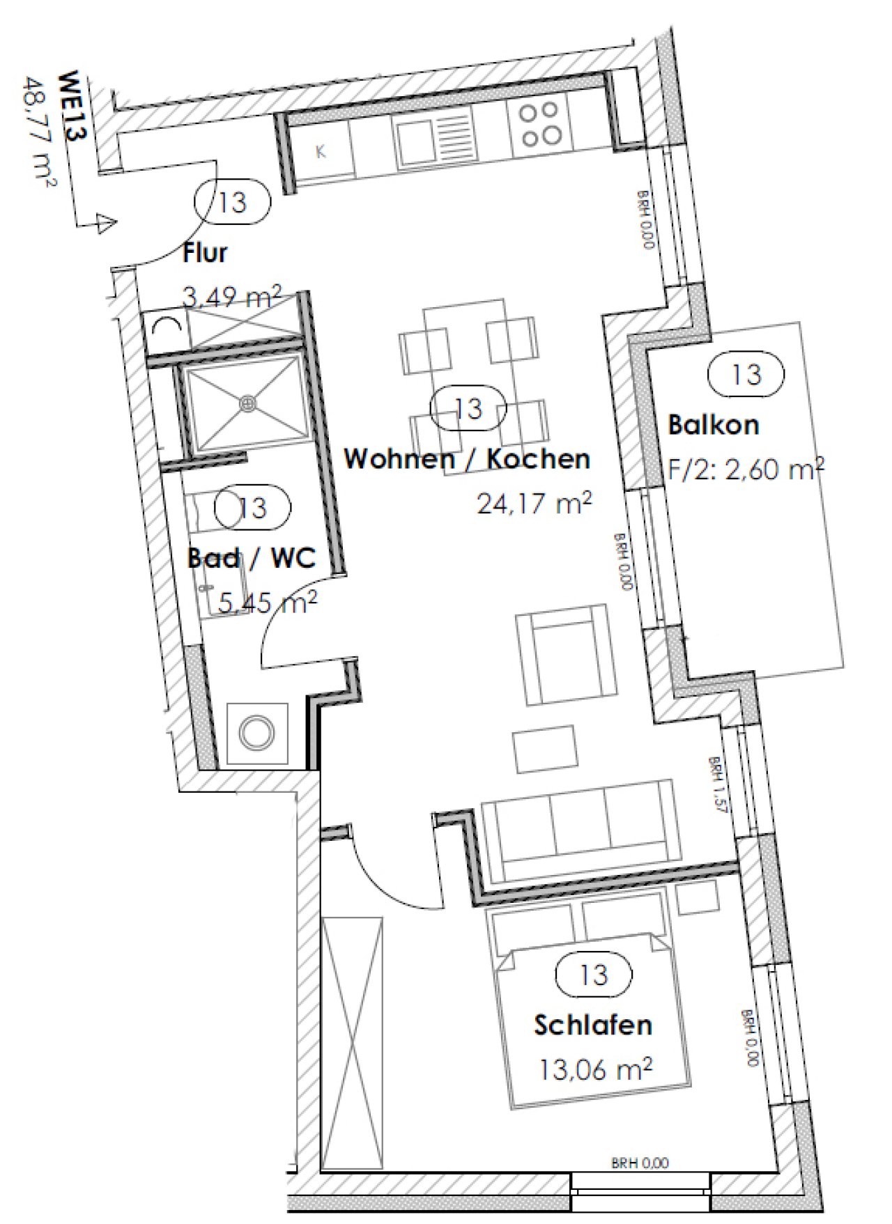Grundriss WE 13 (2. OG) Grundriss WE 13 (2. OG)