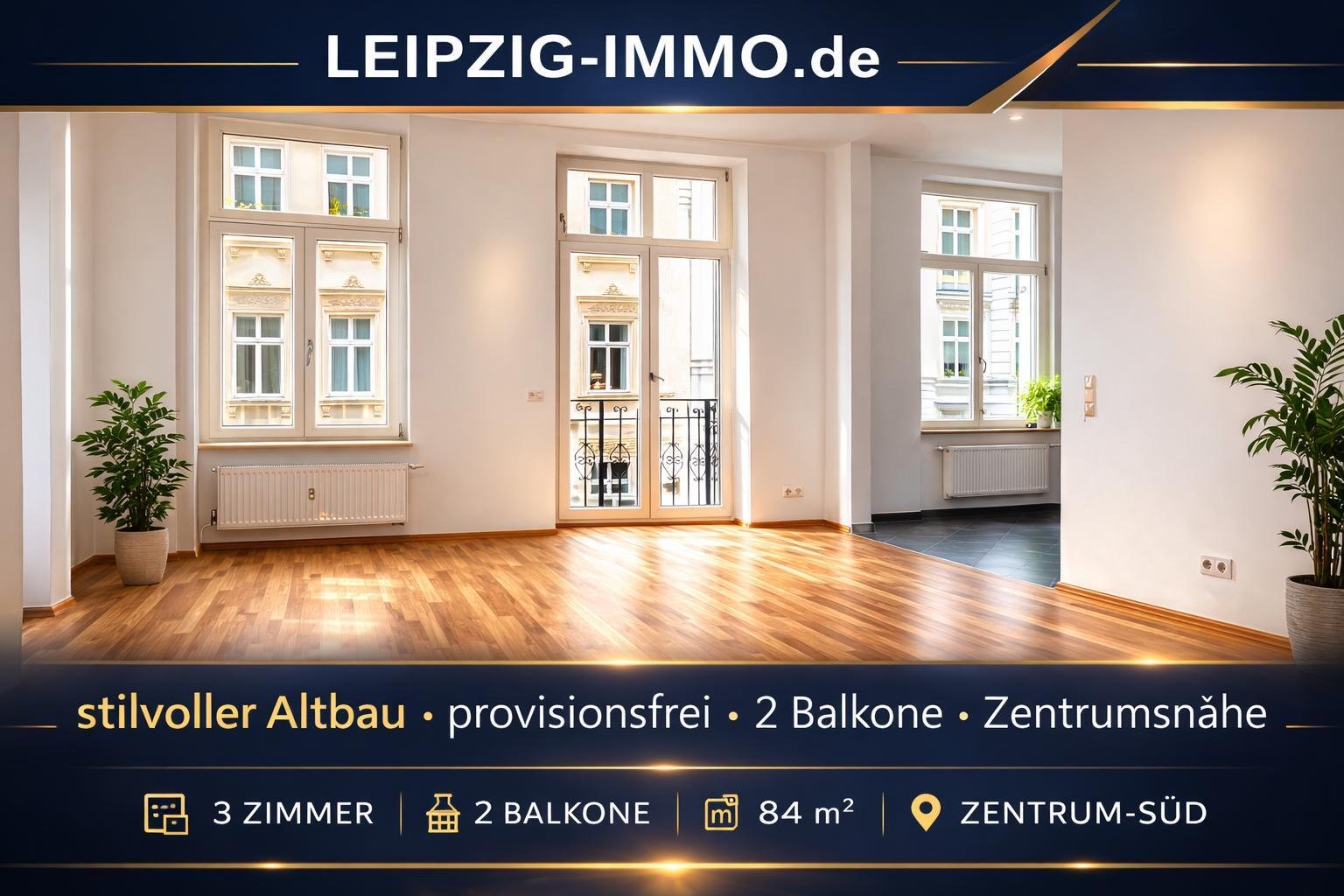 RESERVIERT: Seltene Gelegenheit ** vermietete 3-Raumwohnung im Zentrum-Süd ** 2 Balkone ** GWC ** Parkett 