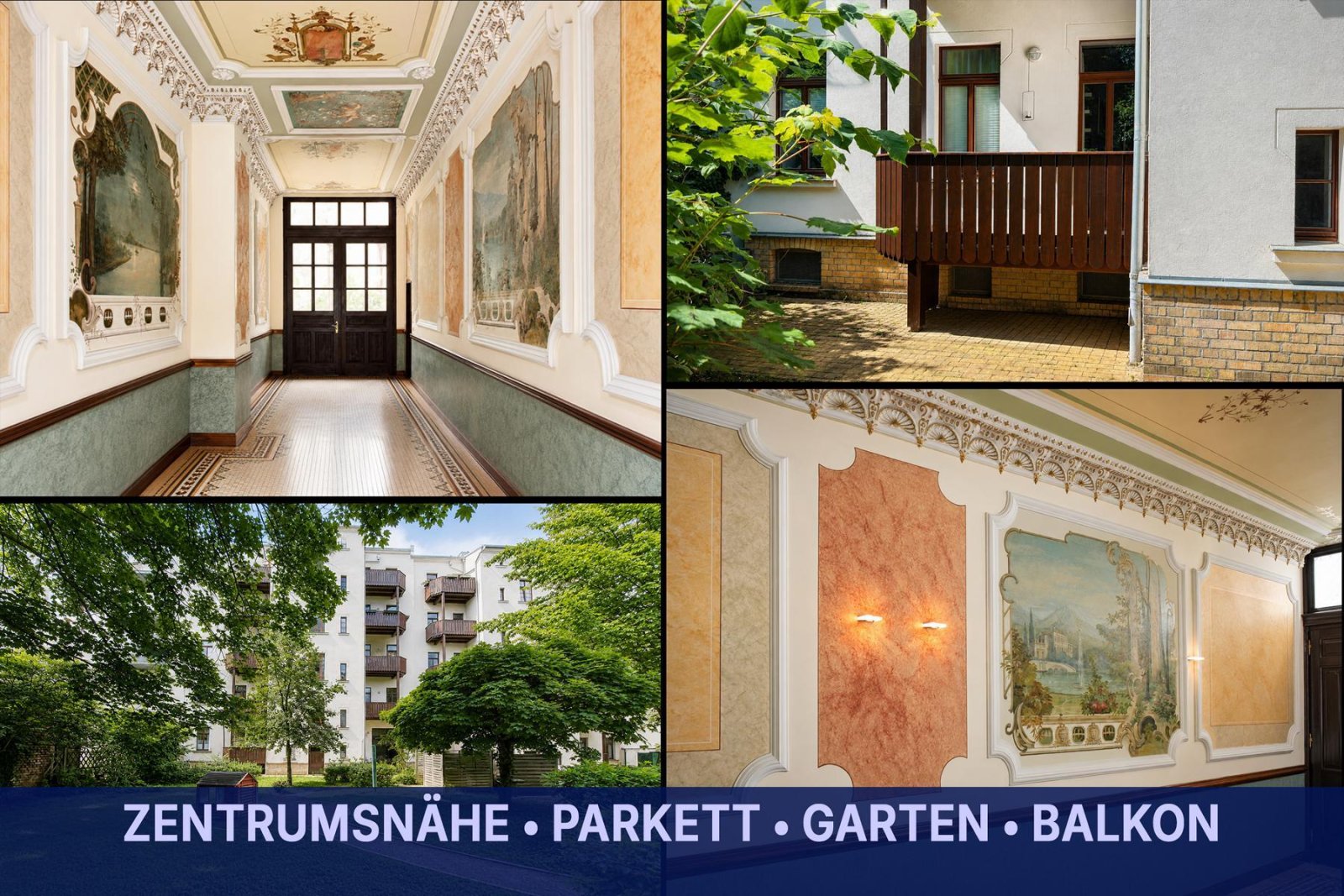 Schicke 2-Raumwohnung in Zentrumsnähe * Balkon * Stuck * Tageslichtbad + Wa+Du * Parkett * Garten Schicke 2-Raumwohnung in Zentrumsnähe * Balkon * Stuck * Tageslichtbad + Wa+Du * Parkett * Garten